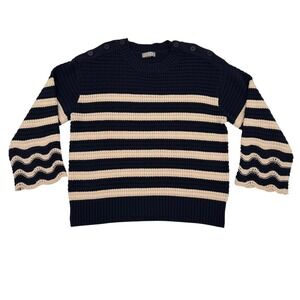 J. Crew Textured‎ Crewneck Pullover Sweater Sz M Navy Ivory Relaxed Fit Normcore